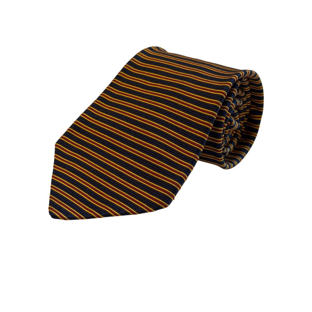 Vintage Brooks Brothers Silk Textured Neck Tie Blue Red Gold Striped USA Made